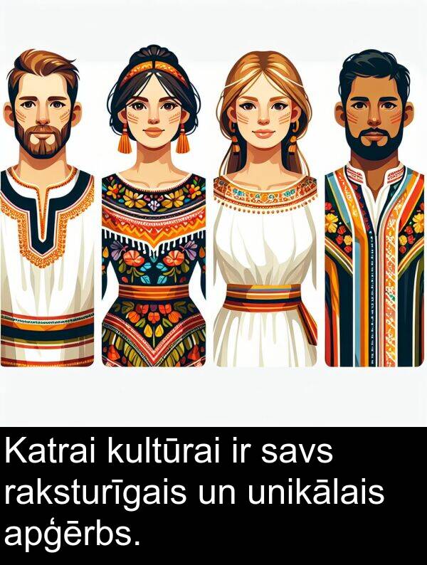kultūrai: Katrai kultūrai ir savs raksturīgais un unikālais apģērbs.