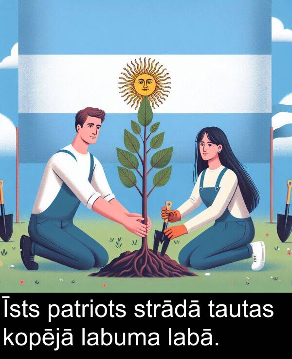 kopējā: Īsts patriots strādā tautas kopējā labuma labā.