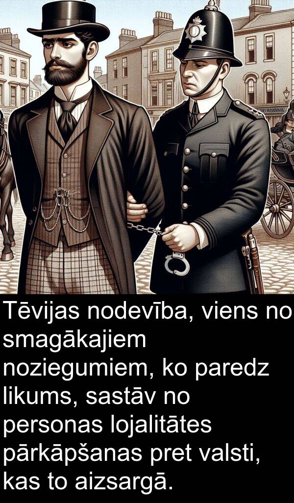 personas: Tēvijas nodevība, viens no smagākajiem noziegumiem, ko paredz likums, sastāv no personas lojalitātes pārkāpšanas pret valsti, kas to aizsargā.