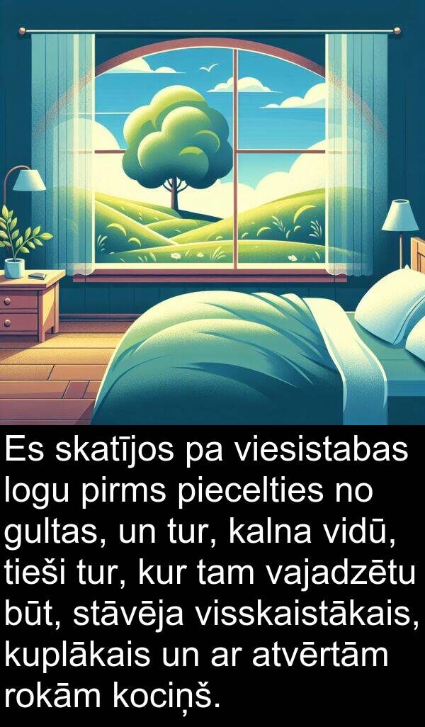 piecelties: Es skatījos pa viesistabas logu pirms piecelties no gultas, un tur, kalna vidū, tieši tur, kur tam vajadzētu būt, stāvēja visskaistākais, kuplākais un ar atvērtām rokām kociņš.
