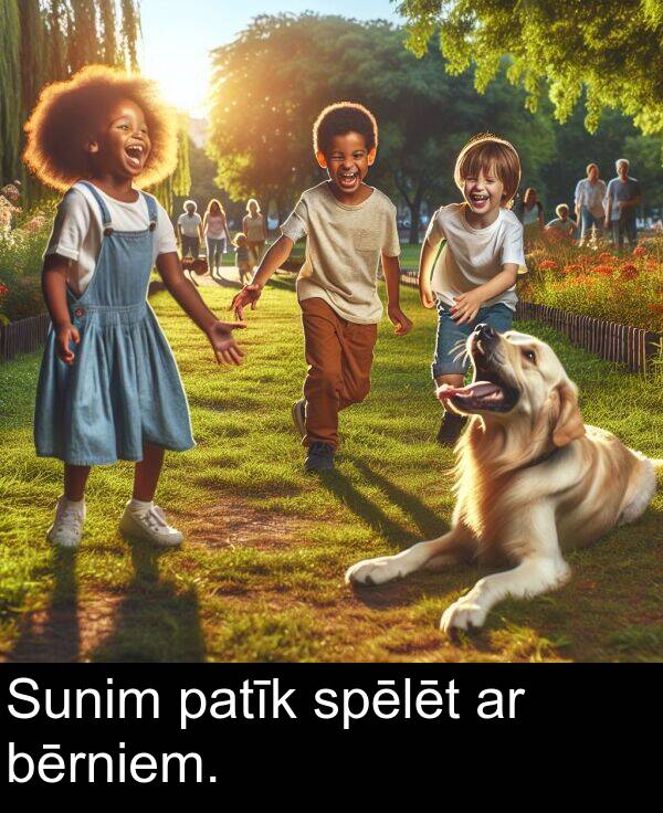 spēlēt: Sunim patīk spēlēt ar bērniem.