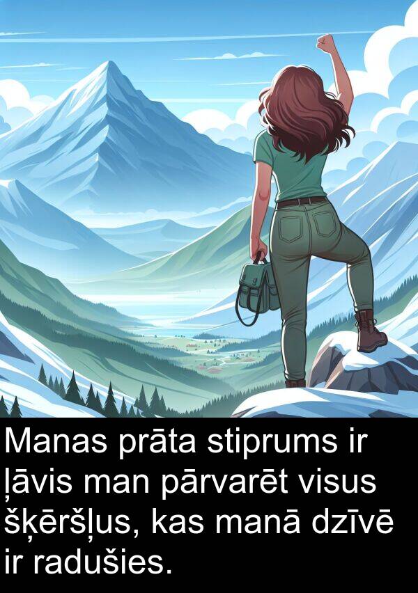 šķēršļus: Manas prāta stiprums ir ļāvis man pārvarēt visus šķēršļus, kas manā dzīvē ir radušies.