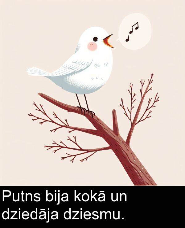 kokā: Putns bija kokā un dziedāja dziesmu.