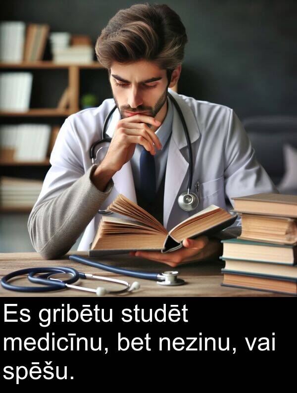 studēt: Es gribētu studēt medicīnu, bet nezinu, vai spēšu.