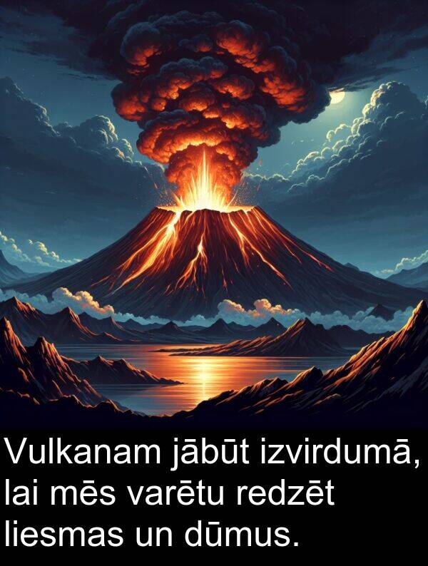 jābūt: Vulkanam jābūt izvirdumā, lai mēs varētu redzēt liesmas un dūmus.