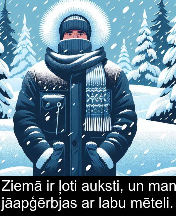 jāapģērbjas: Ziemā ir ļoti auksti, un man jāapģērbjas ar labu mēteli.