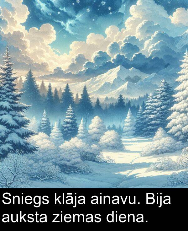 ziemas: Sniegs klāja ainavu. Bija auksta ziemas diena.