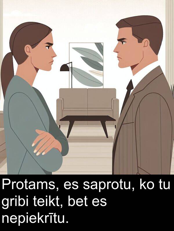 bet: Protams, es saprotu, ko tu gribi teikt, bet es nepiekrītu.