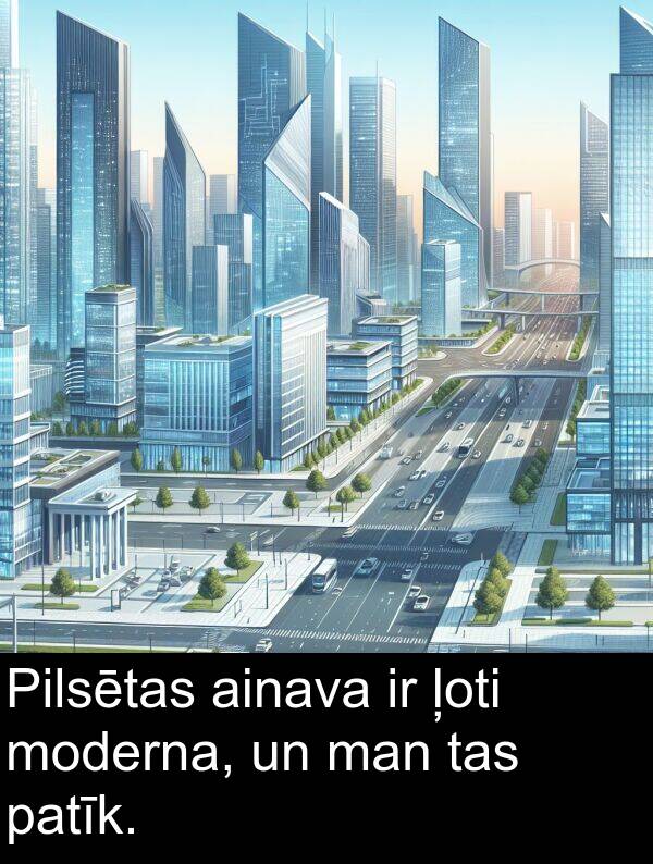 patīk: Pilsētas ainava ir ļoti moderna, un man tas patīk.