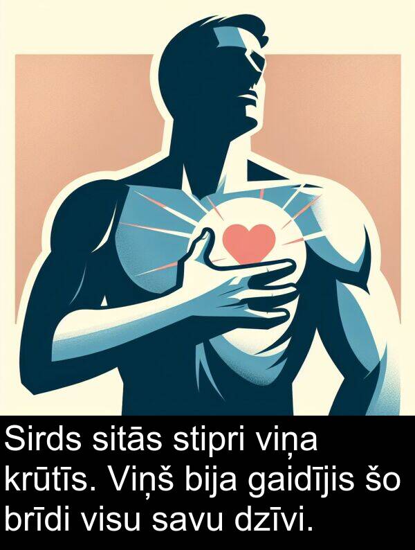 krūtīs: Sirds sitās stipri viņa krūtīs. Viņš bija gaidījis šo brīdi visu savu dzīvi.