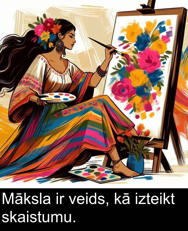 izteikt: Māksla ir veids, kā izteikt skaistumu.
