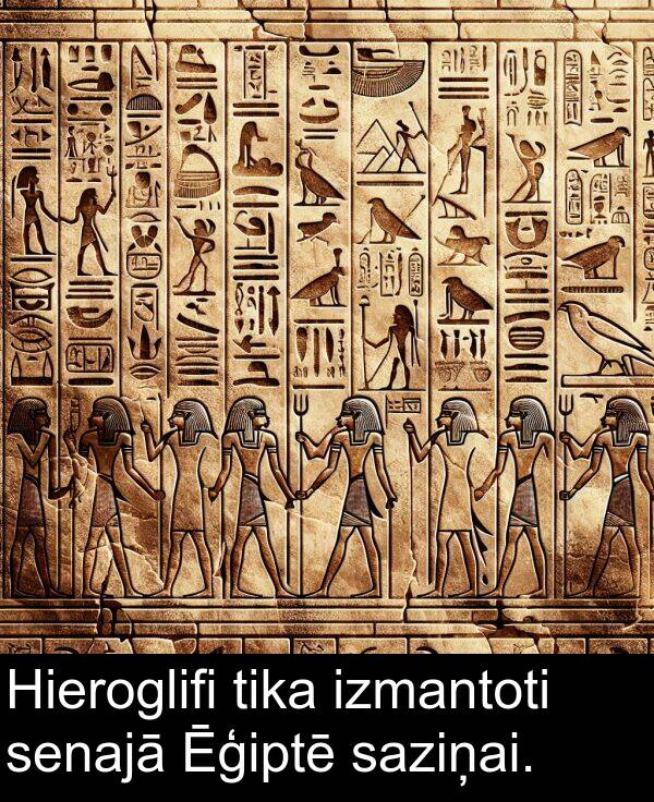 saziņai: Hieroglifi tika izmantoti senajā Ēģiptē saziņai.