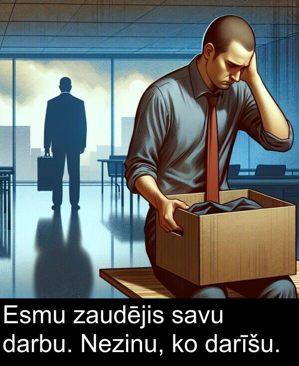 zaudējis: Esmu zaudējis savu darbu. Nezinu, ko darīšu.