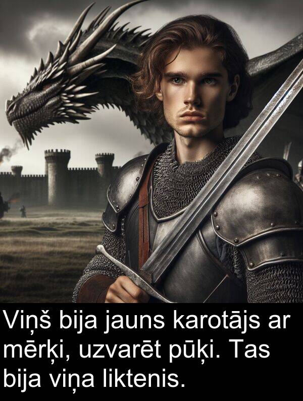 jauns: Viņš bija jauns karotājs ar mērķi, uzvarēt pūķi. Tas bija viņa liktenis.