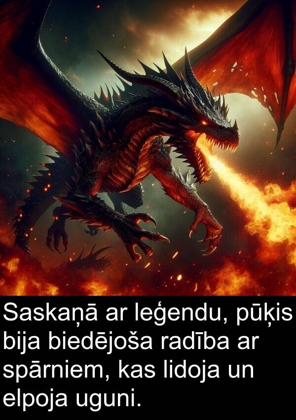uguni: Saskaņā ar leģendu, pūķis bija biedējoša radība ar spārniem, kas lidoja un elpoja uguni.