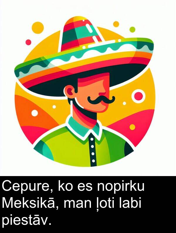 labi: Cepure, ko es nopirku Meksikā, man ļoti labi piestāv.