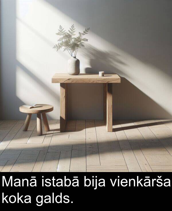 koka: Manā istabā bija vienkārša koka galds.