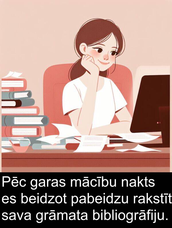 mācību: Pēc garas mācību nakts es beidzot pabeidzu rakstīt sava grāmata bibliogrāfiju.