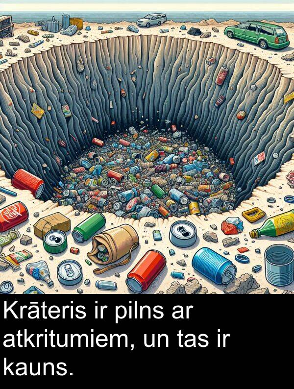 pilns: Krāteris ir pilns ar atkritumiem, un tas ir kauns.