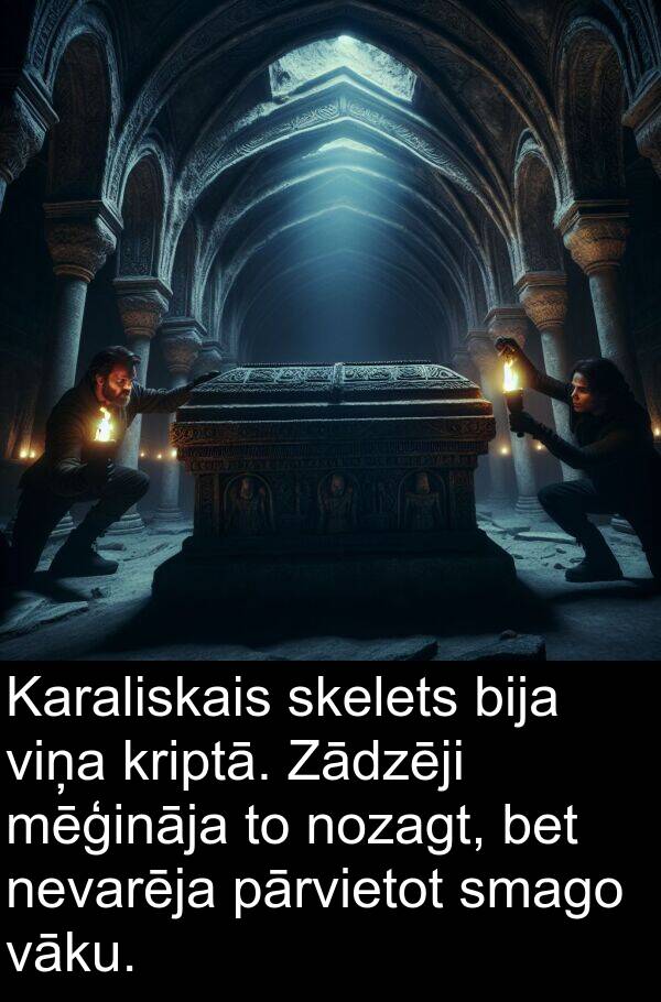 smago: Karaliskais skelets bija viņa kriptā. Zādzēji mēģināja to nozagt, bet nevarēja pārvietot smago vāku.