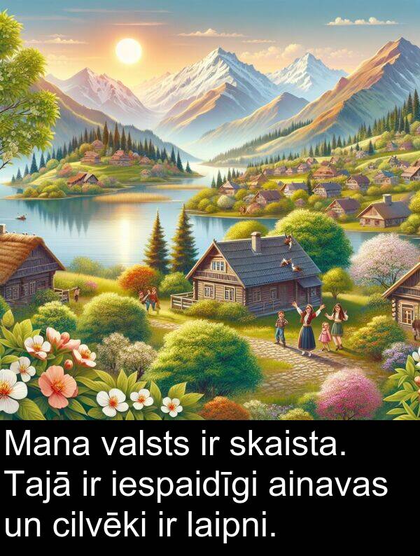 ainavas: Mana valsts ir skaista. Tajā ir iespaidīgi ainavas un cilvēki ir laipni.