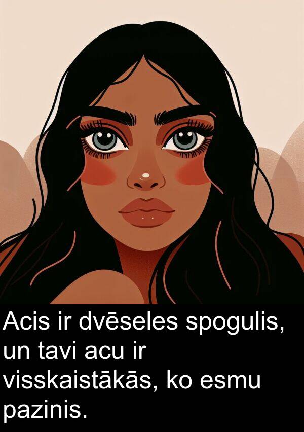 pazinis: Acis ir dvēseles spogulis, un tavi acu ir visskaistākās, ko esmu pazinis.