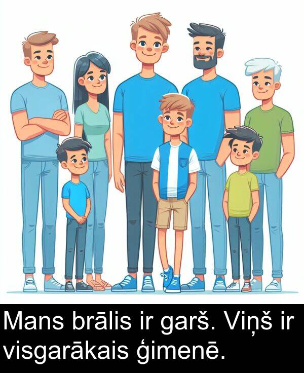 brālis: Mans brālis ir garš. Viņš ir visgarākais ģimenē.