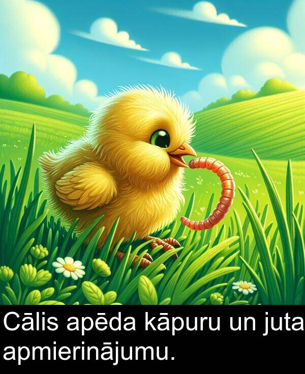 juta: Cālis apēda kāpuru un juta apmierinājumu.