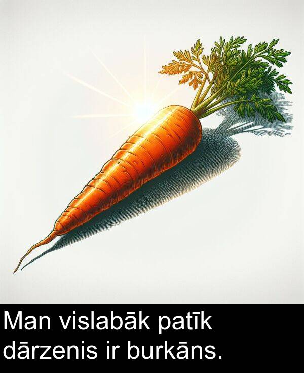 patīk: Man vislabāk patīk dārzenis ir burkāns.