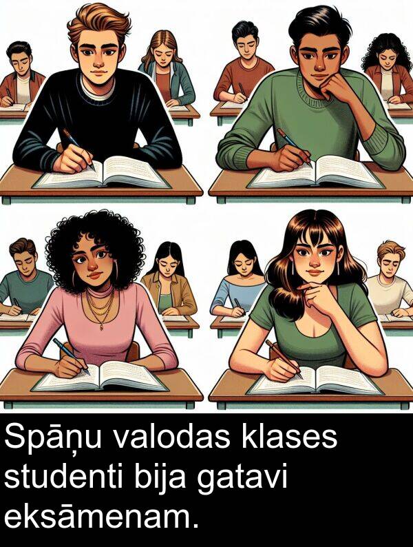 eksāmenam: Spāņu valodas klases studenti bija gatavi eksāmenam.