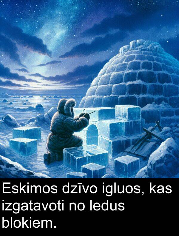 ledus: Eskimos dzīvo igluos, kas izgatavoti no ledus blokiem.