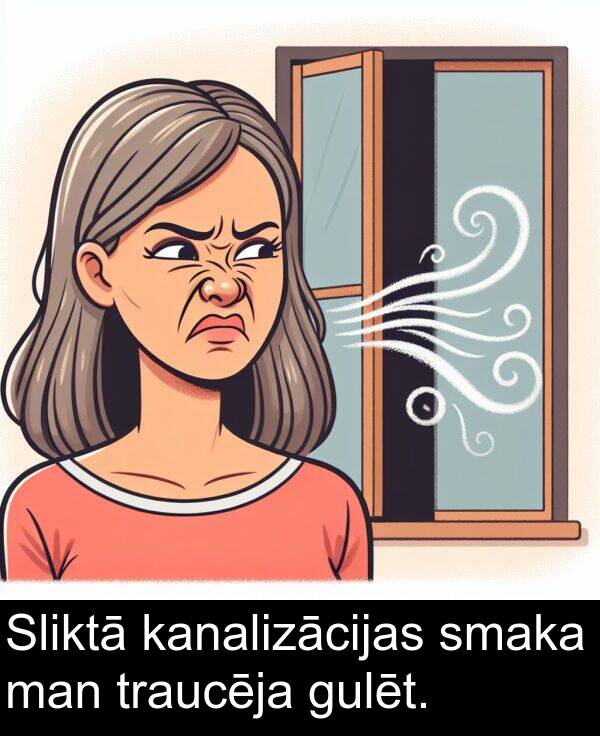 kanalizācijas: Sliktā kanalizācijas smaka man traucēja gulēt.