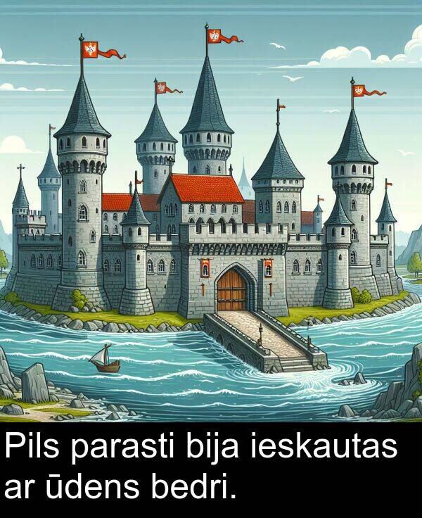 bedri: Pils parasti bija ieskautas ar ūdens bedri.