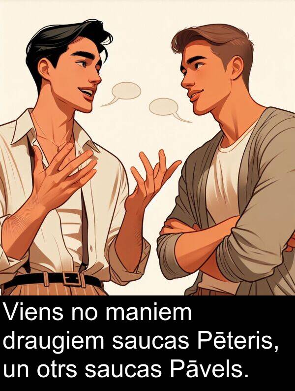 saucas: Viens no maniem draugiem saucas Pēteris, un otrs saucas Pāvels.
