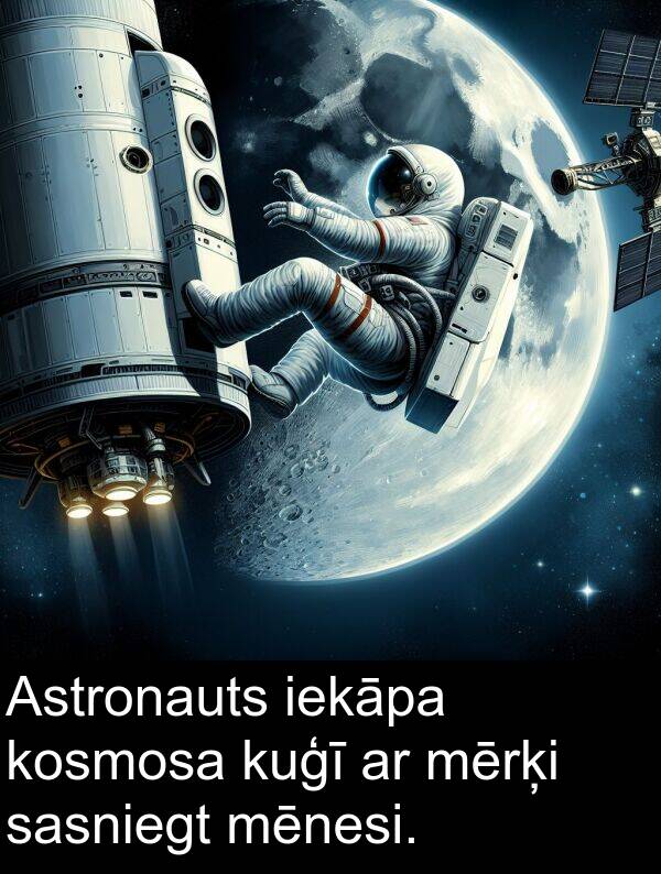 kosmosa: Astronauts iekāpa kosmosa kuģī ar mērķi sasniegt mēnesi.