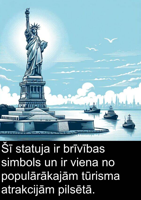 simbols: Šī statuja ir brīvības simbols un ir viena no populārākajām tūrisma atrakcijām pilsētā.