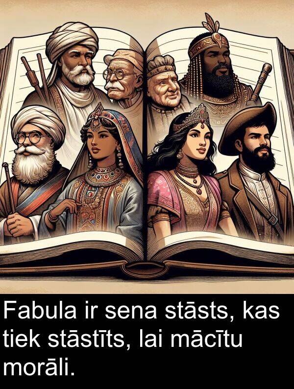 tiek: Fabula ir sena stāsts, kas tiek stāstīts, lai mācītu morāli.