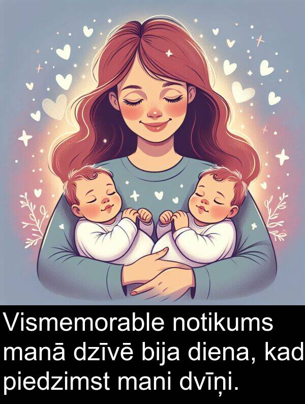 notikums: Vismemorable notikums manā dzīvē bija diena, kad piedzimst mani dvīņi.