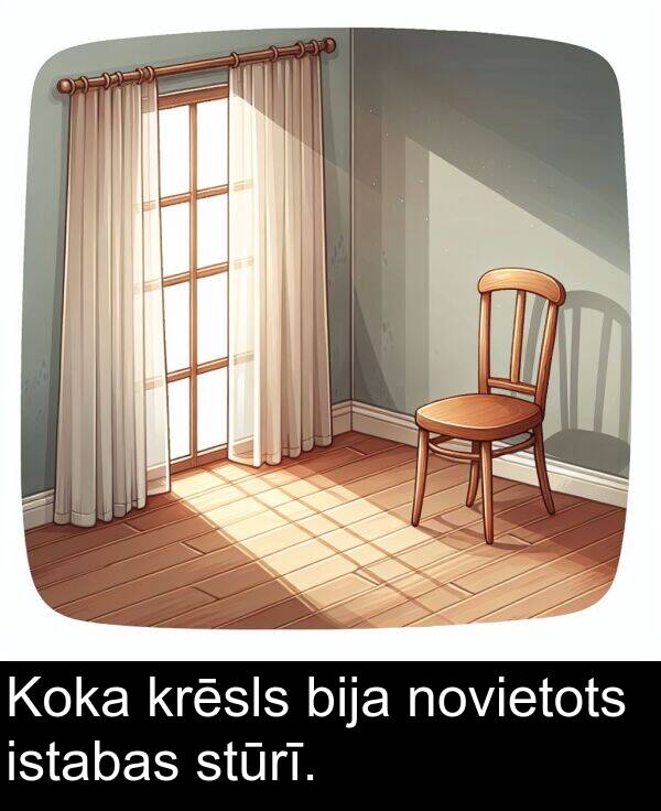 krēsls: Koka krēsls bija novietots istabas stūrī.