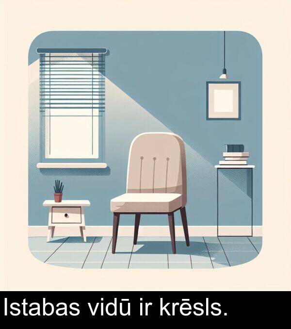 krēsls: Istabas vidū ir krēsls.