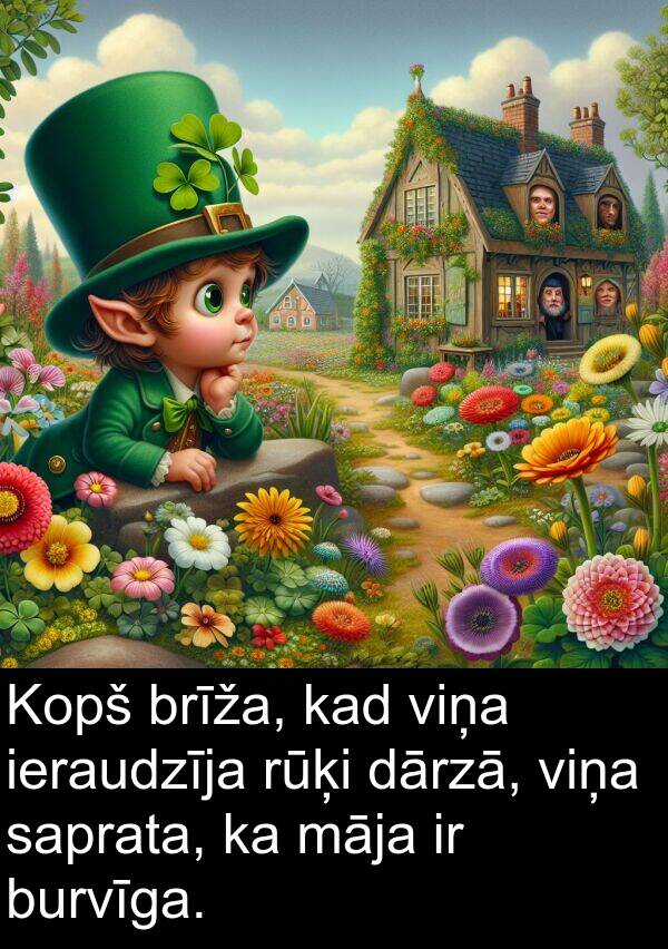 māja: Kopš brīža, kad viņa ieraudzīja rūķi dārzā, viņa saprata, ka māja ir burvīga.