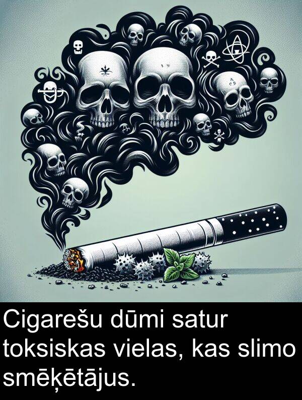 vielas: Cigarešu dūmi satur toksiskas vielas, kas slimo smēķētājus.