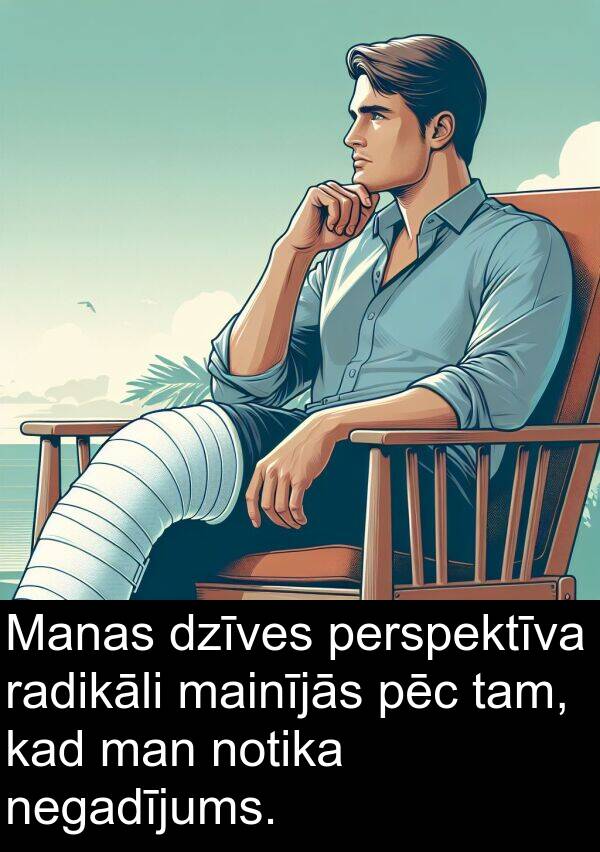 pēc: Manas dzīves perspektīva radikāli mainījās pēc tam, kad man notika negadījums.
