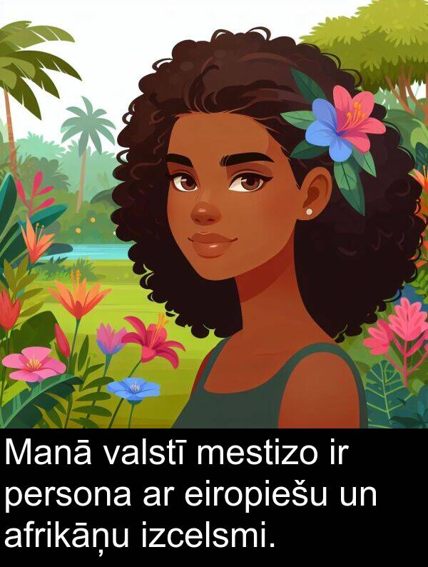 eiropiešu: Manā valstī mestizo ir persona ar eiropiešu un afrikāņu izcelsmi.
