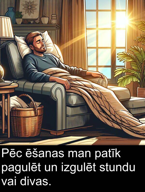 pagulēt: Pēc ēšanas man patīk pagulēt un izgulēt stundu vai divas.