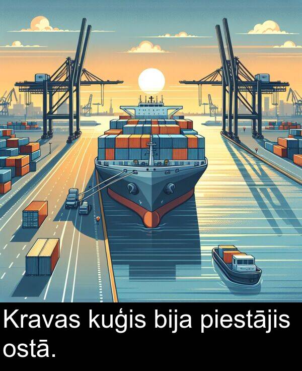 kuģis: Kravas kuģis bija piestājis ostā.