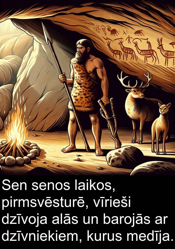 kurus: Sen senos laikos, pirmsvēsturē, vīrieši dzīvoja alās un barojās ar dzīvniekiem, kurus medīja.