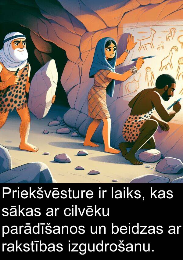 rakstības: Priekšvēsture ir laiks, kas sākas ar cilvēku parādīšanos un beidzas ar rakstības izgudrošanu.