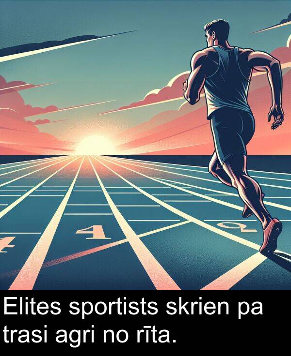 agri: Elites sportists skrien pa trasi agri no rīta.