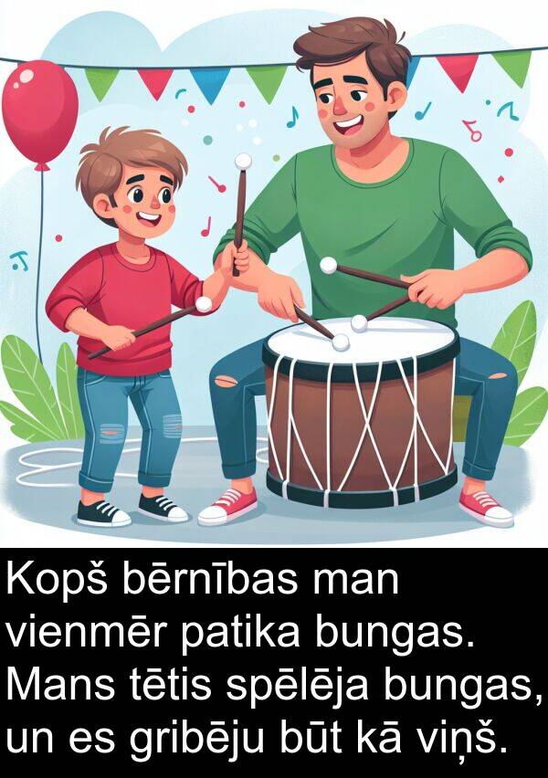 patika: Kopš bērnības man vienmēr patika bungas. Mans tētis spēlēja bungas, un es gribēju būt kā viņš.